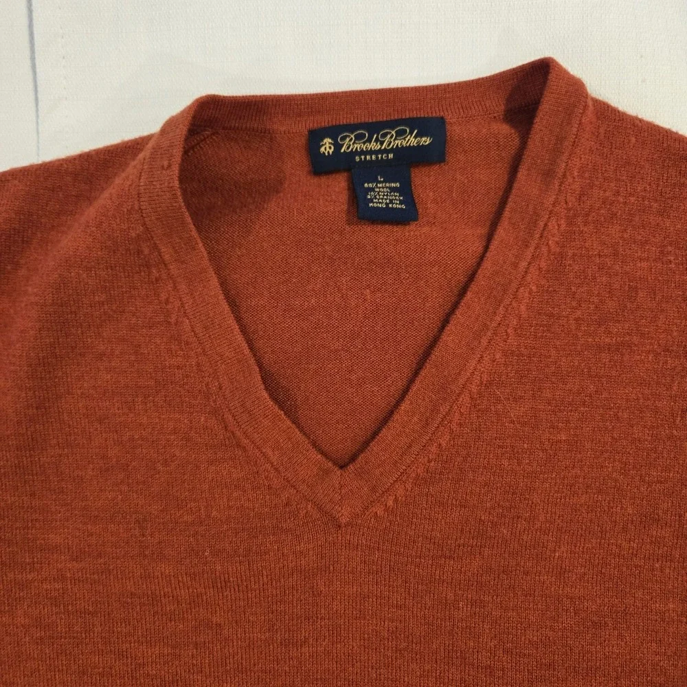 Brooks Brothers Men's Stretch‎ Merino Wool Blend Orange Brown Pullover Sweater L